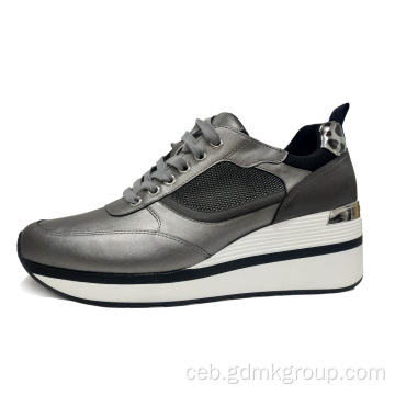 Mga Babaye nga Balat nga Sport Shoes Labing Popular nga Silver Sneakers
